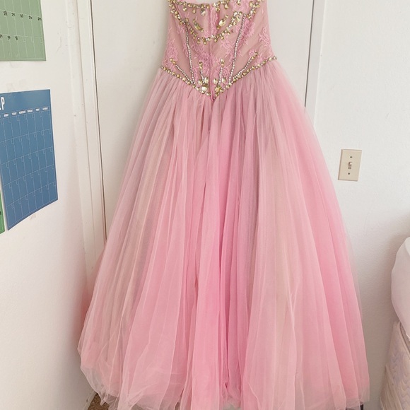 PINK BLUSH SOFT CRYSTAL LACE SHERRI HILL PRINCESS WEDDING PROM BALLGOWN SIZE 12 - Picture 10 of 16